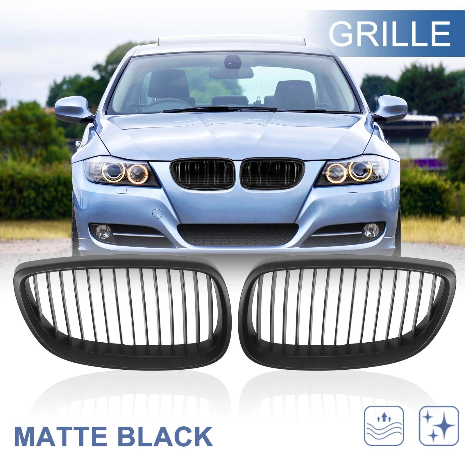 Front Dual Slat Kidney Grille Matte Black for BMW 3 Series E92 (2006–2010)