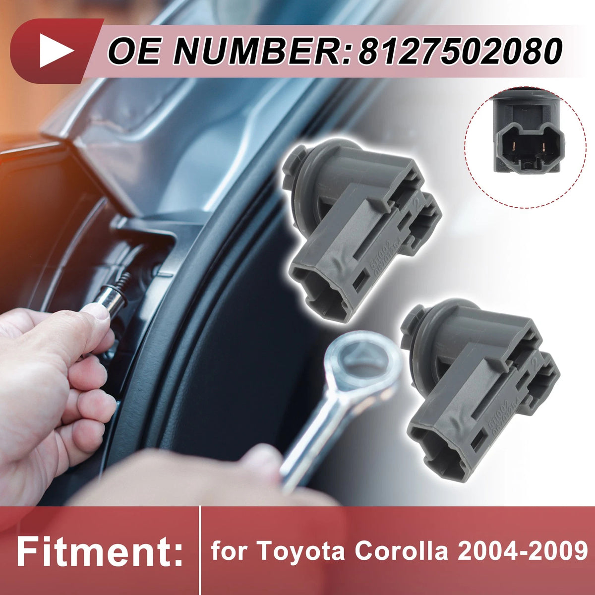 2X Light Socket for Toyota Corolla (2004–2009) 8127502080 License Plate