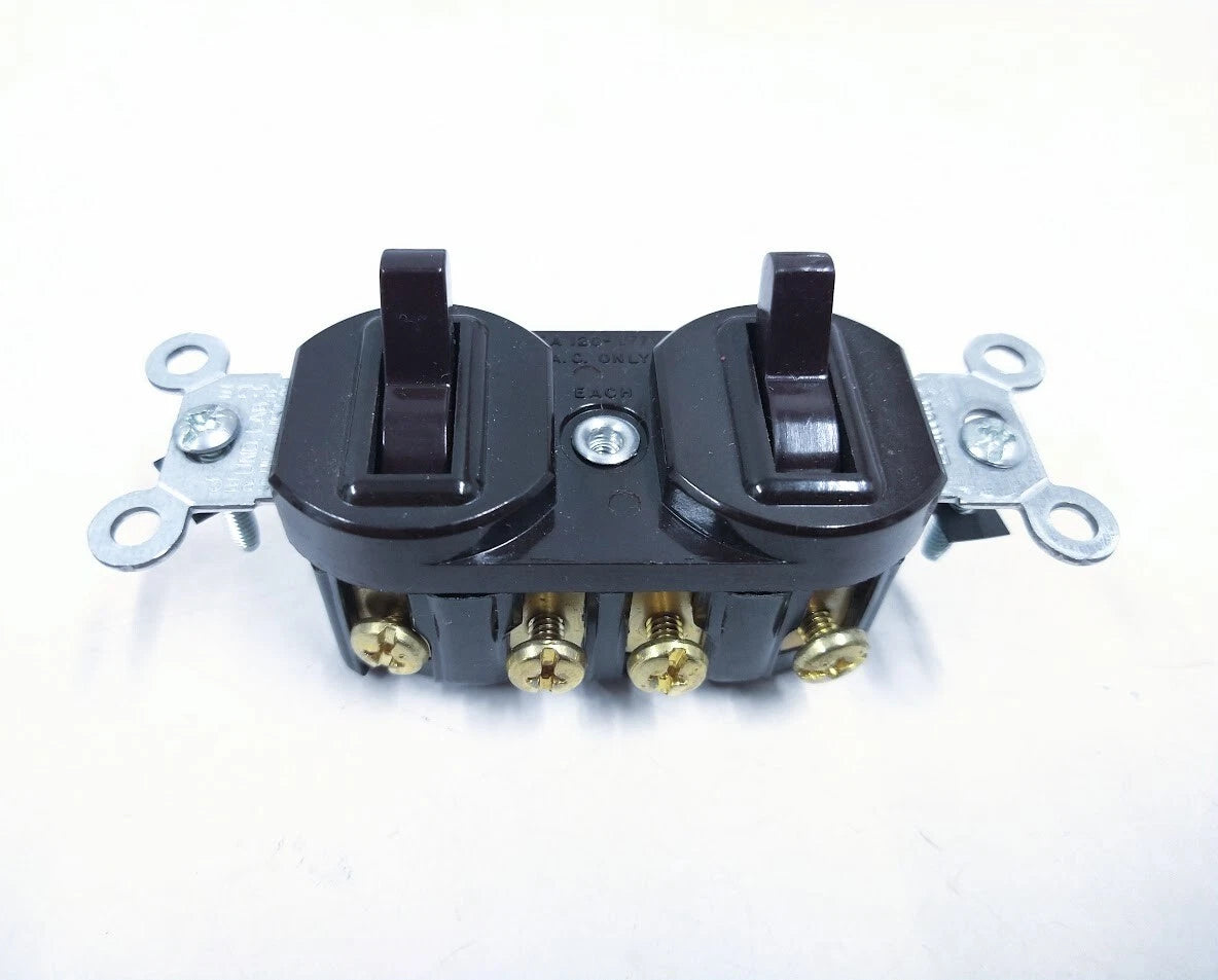 2X Leviton 5243 Brown Two Light Switch Combo