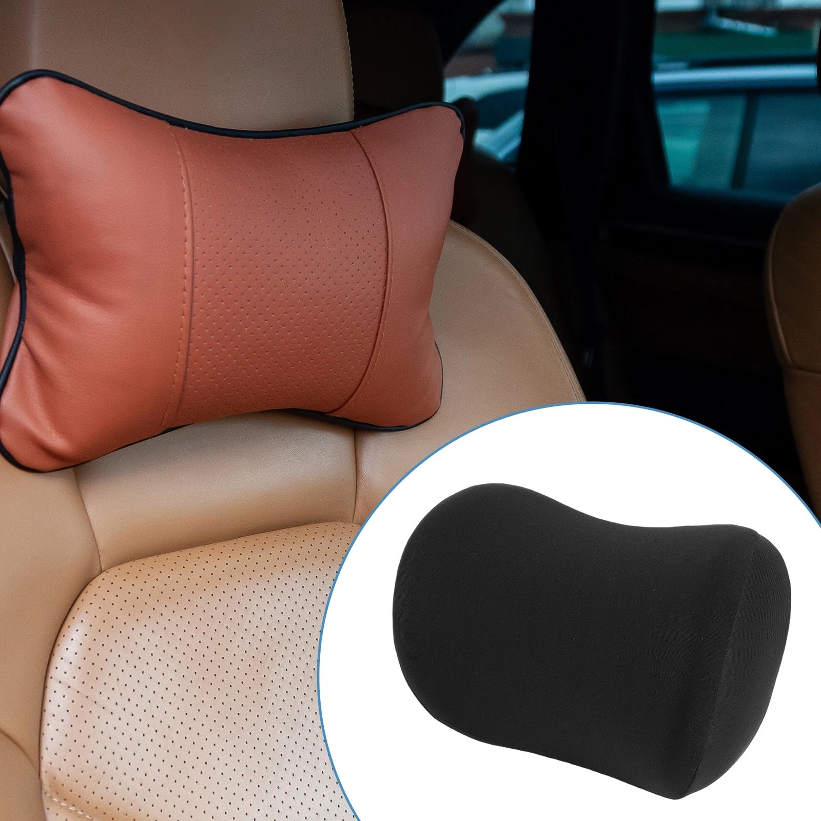 Neck Pillow for Car Seat Headrest (Polyester Memory Foam, Black)