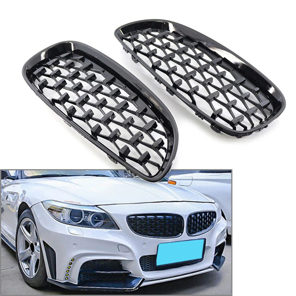 2X Front Upper Bumper Mesh Grille for BMW Z4 E89 (2009–2016) Gloss Black