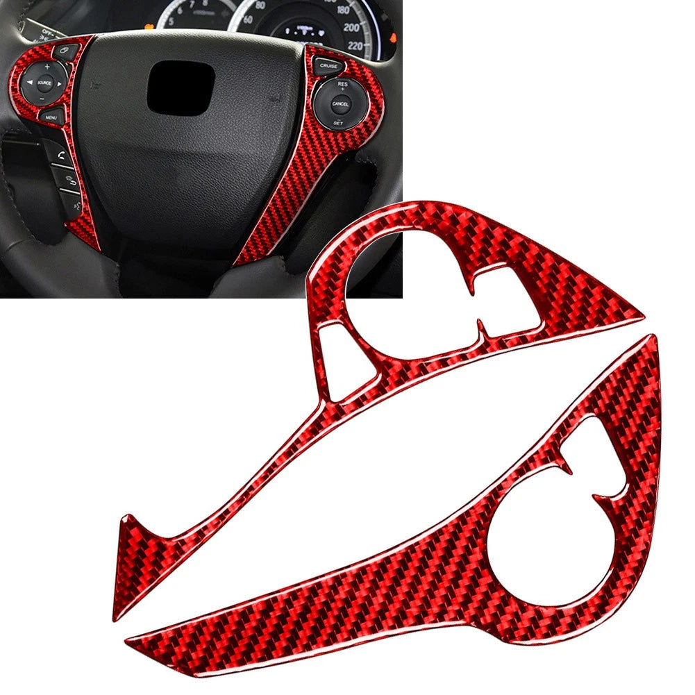 2X Carbon Fiber Steering Wheel Button Cover for Honda Accord (2013–2017) Red