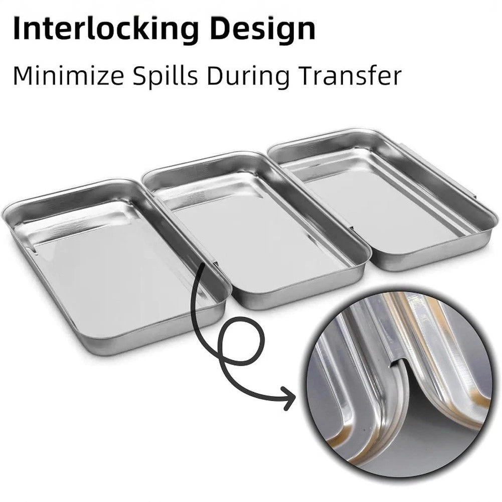 3Pcs Square Stainless Steel Seasoning Tray Set for Kitchen