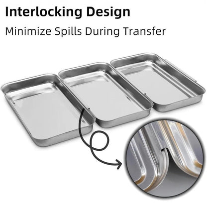 3Pcs Square Stainless Steel Seasoning Tray Set for Kitchen