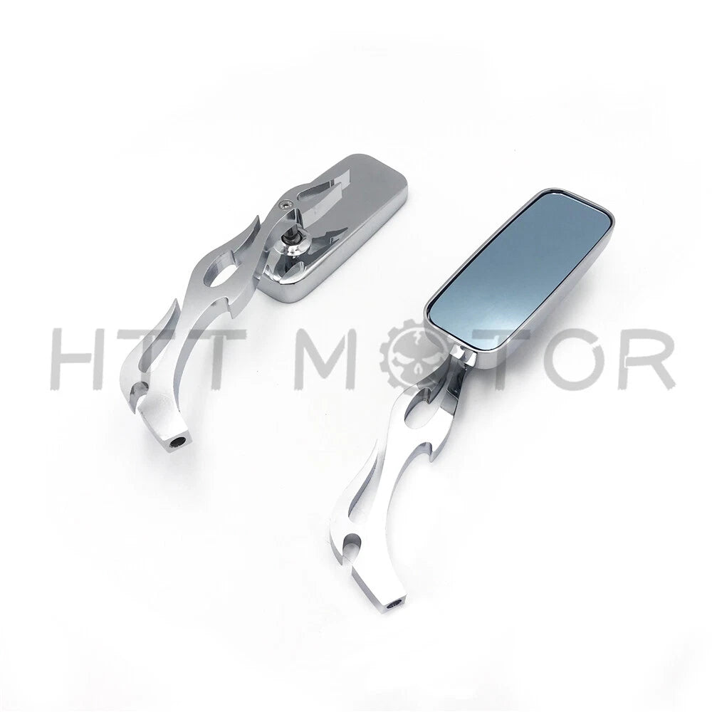 Chrome Rectangle FlameStem Mirrors for Harley Iron Horse (Custom Application)