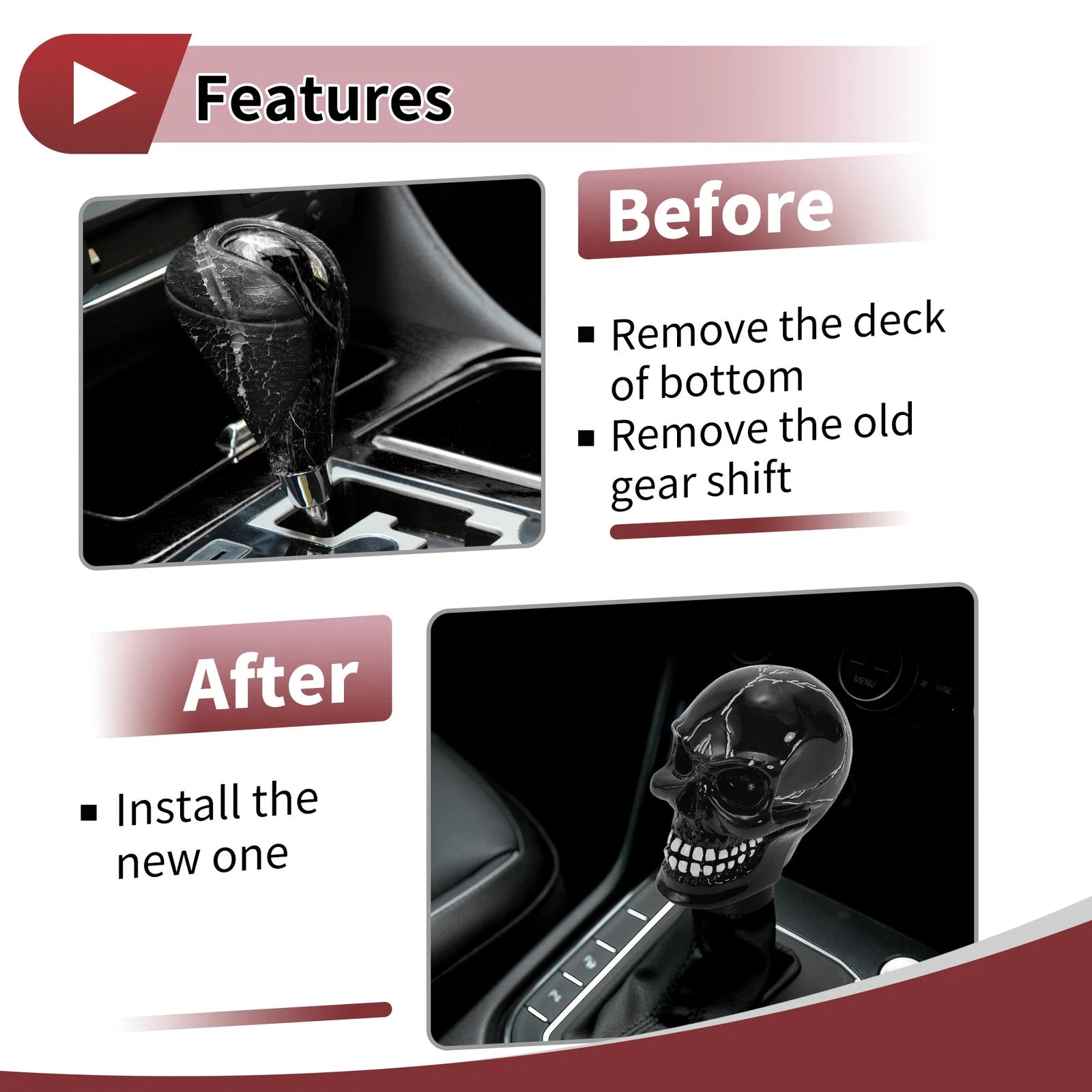Skull Shift Knob with 3 Adapters for Universal Fit (Automatic/Manual)