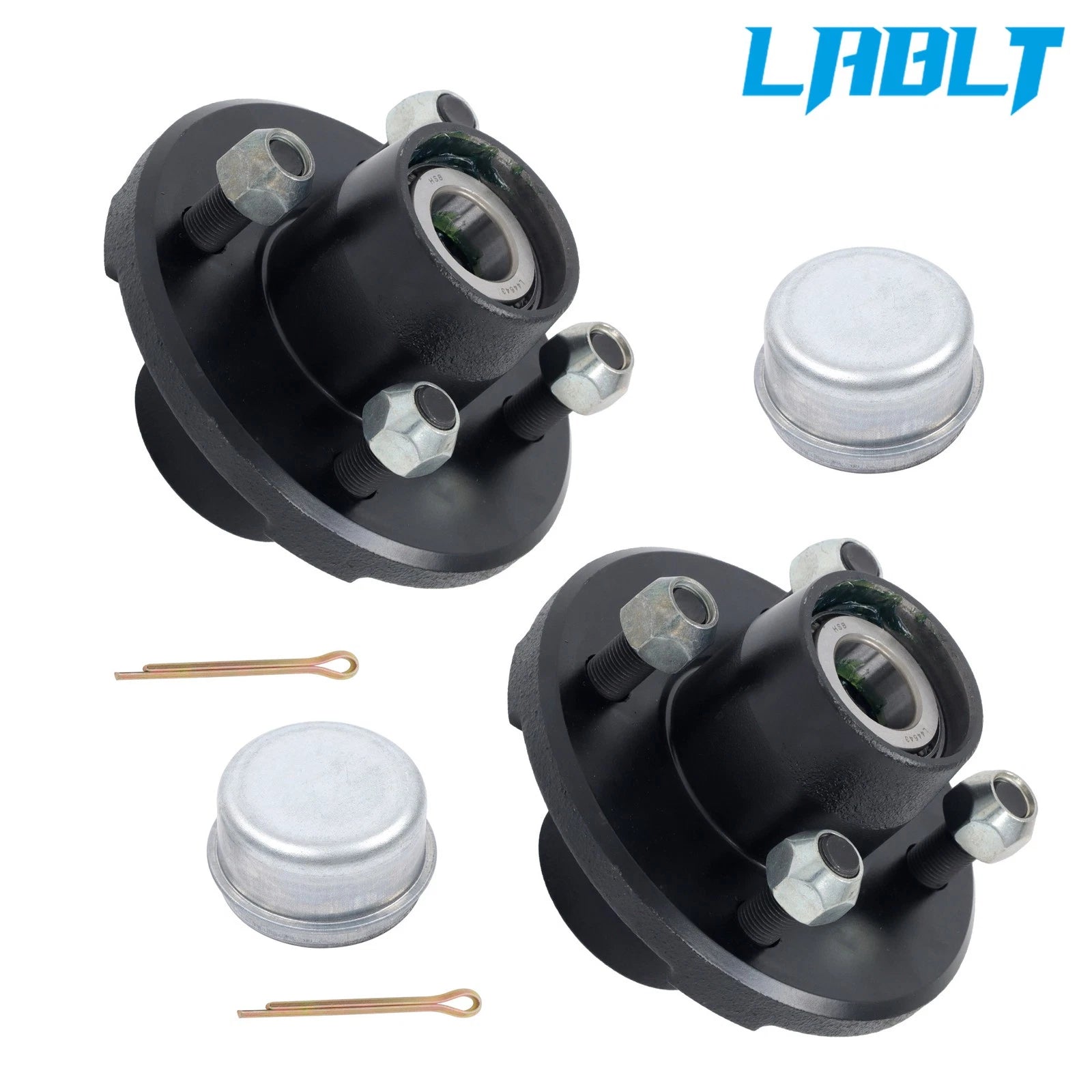 2 Pack Trailer Pre-Greased Hub Kit 4 Lug 4 on 4" for 2000 lbs Axle