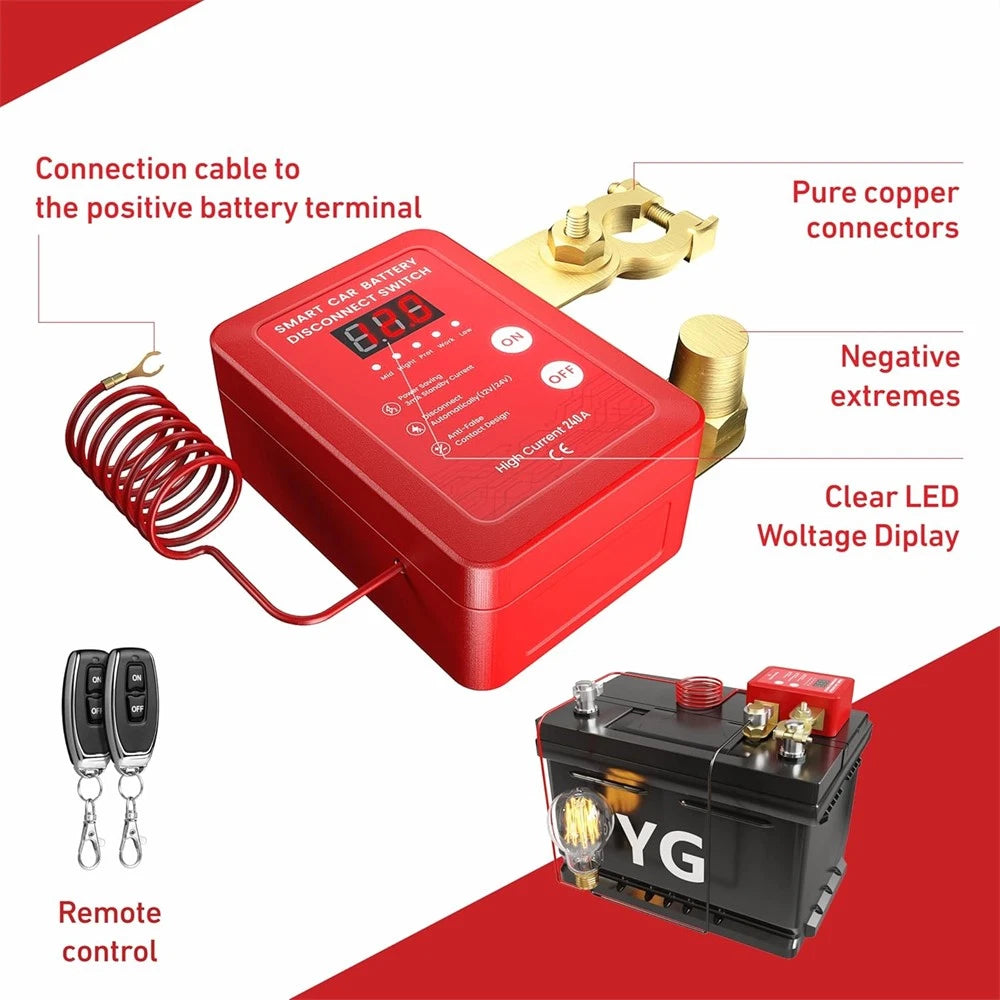 Remote Battery Disconnect Switch with LED Voltage Display 12V 240A for Car Truck