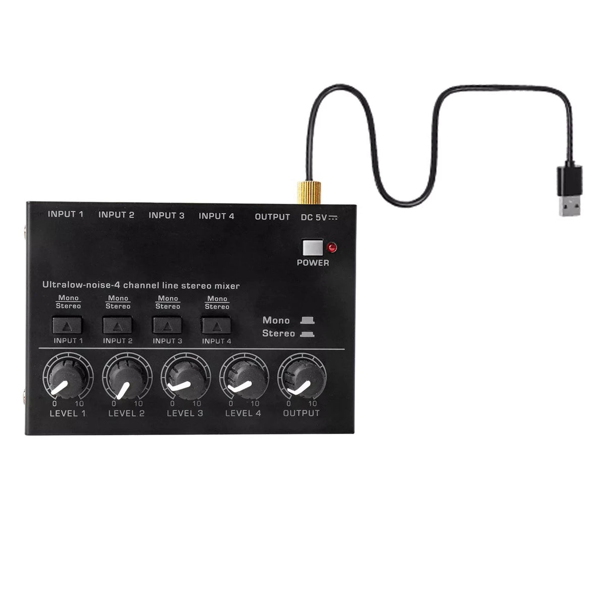 4 Channel Mini Line Audio Stereo Mixer for Live Studio (DC 5V)