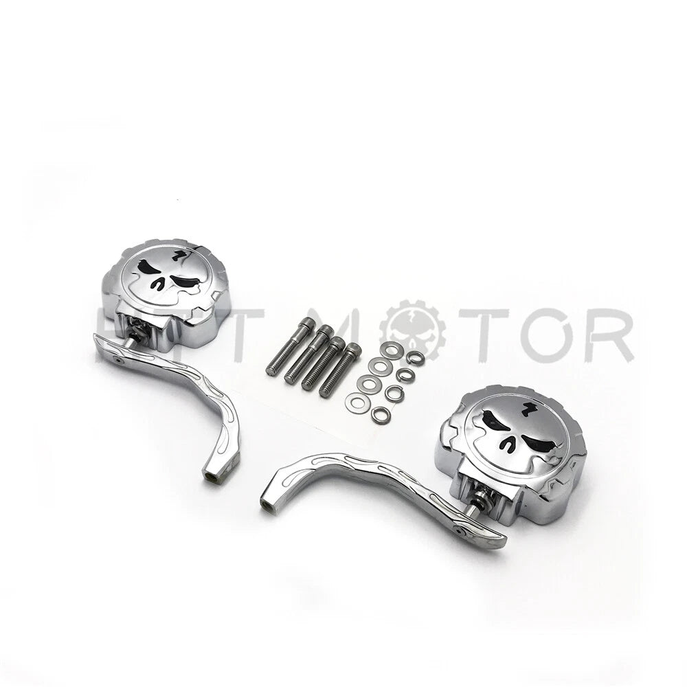 Chrome Skull Rear View Side Mirrors for Universal Motorcycle (8mm 10mm)
