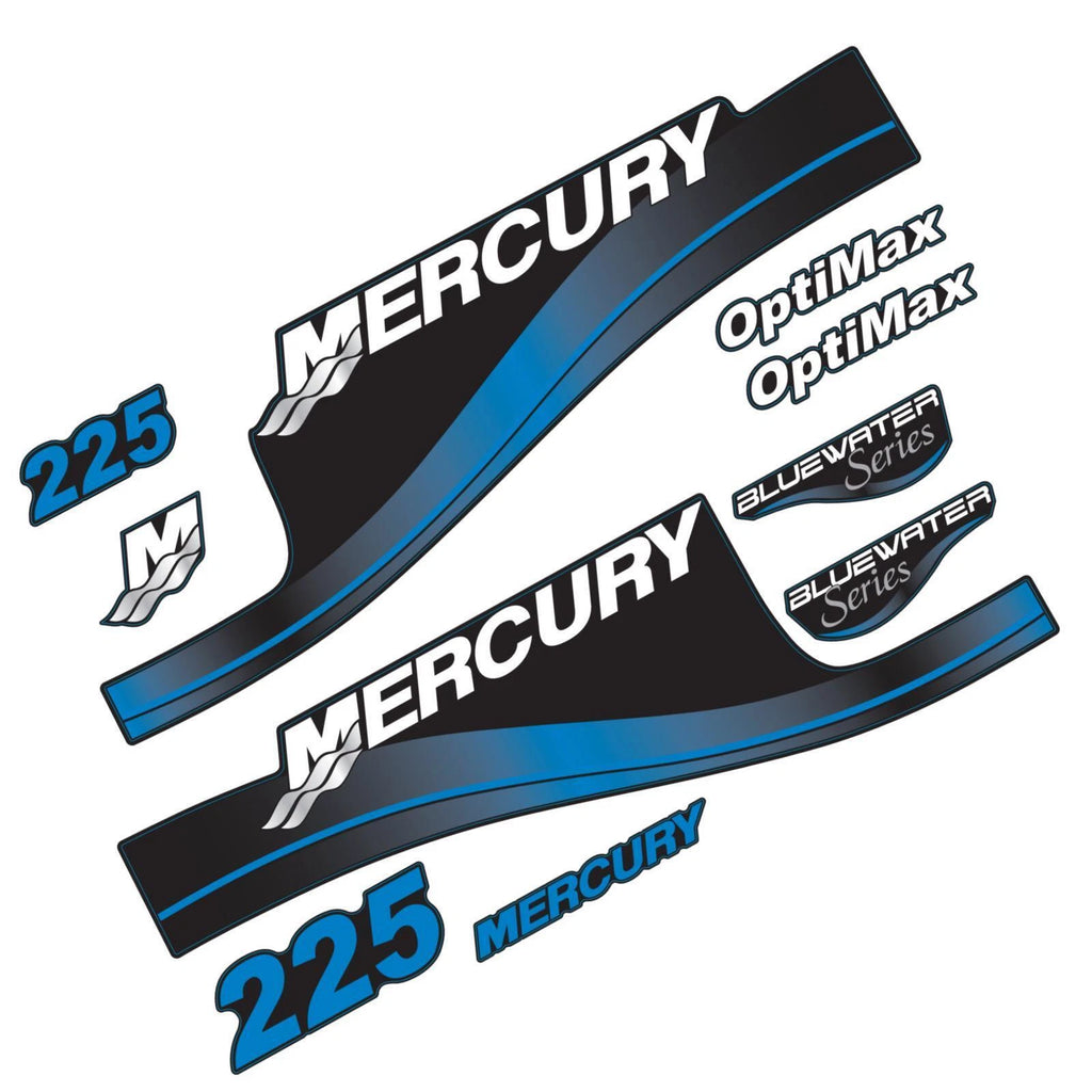 Decal Set for Mercury 225 HP Outboard Motor (Blue Water)