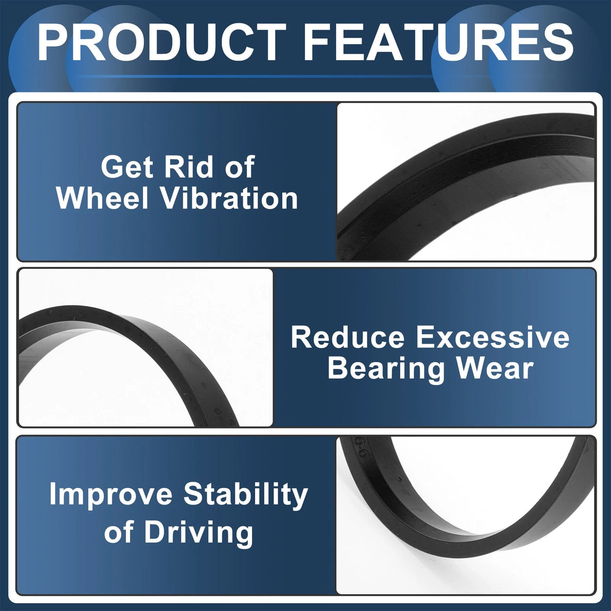 Set of 4 Wheel Hub Centric Rings 72.1mm to 66.6mm Black Polycarbonate