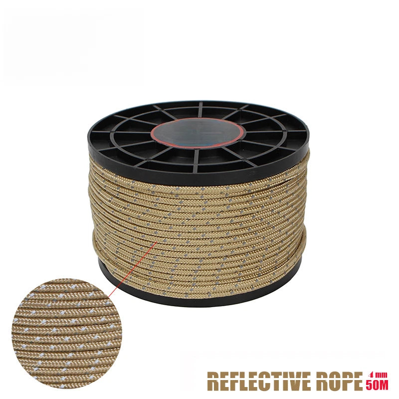 50m Reflective Polyester Camping Rope 4mm for Tent Wind Line Use