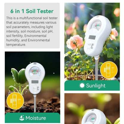 6 in 1 Soil Tester for Home Garden Farm (Moisture, pH, Light, Temp)