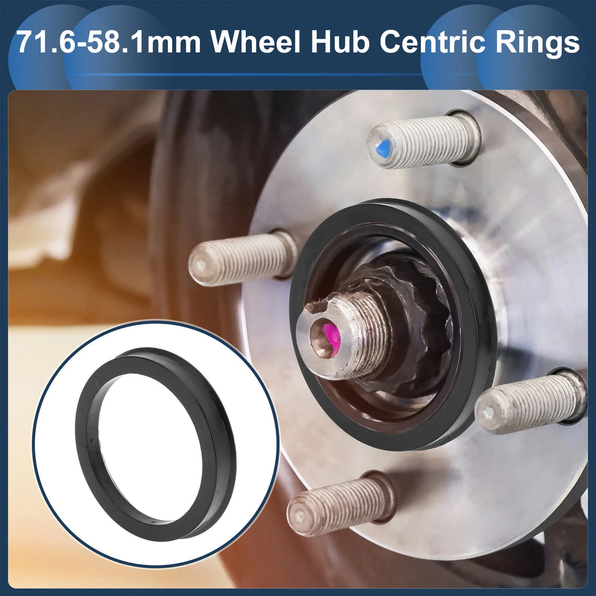 4X Wheel Hub Centric Rings for Car (71.6mm to 58.1mm) Black Polycarbonate