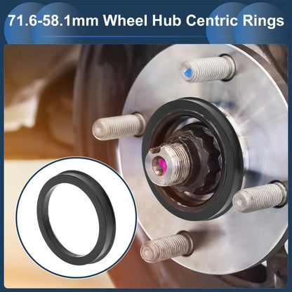4X Wheel Hub Centric Rings for Car (71.6mm to 58.1mm) Black Polycarbonate