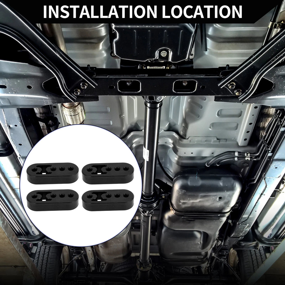 Set of 4 Exhaust Hangers for Car (12mm ID) PU Rubber Black