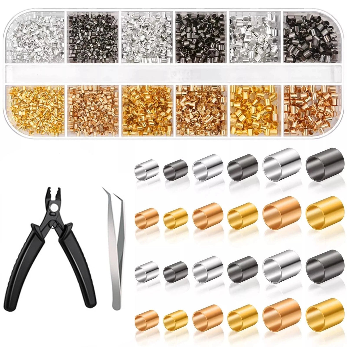 Crimping Beads Set with Plier Tweezers for Jewelry Making (2200PCS)