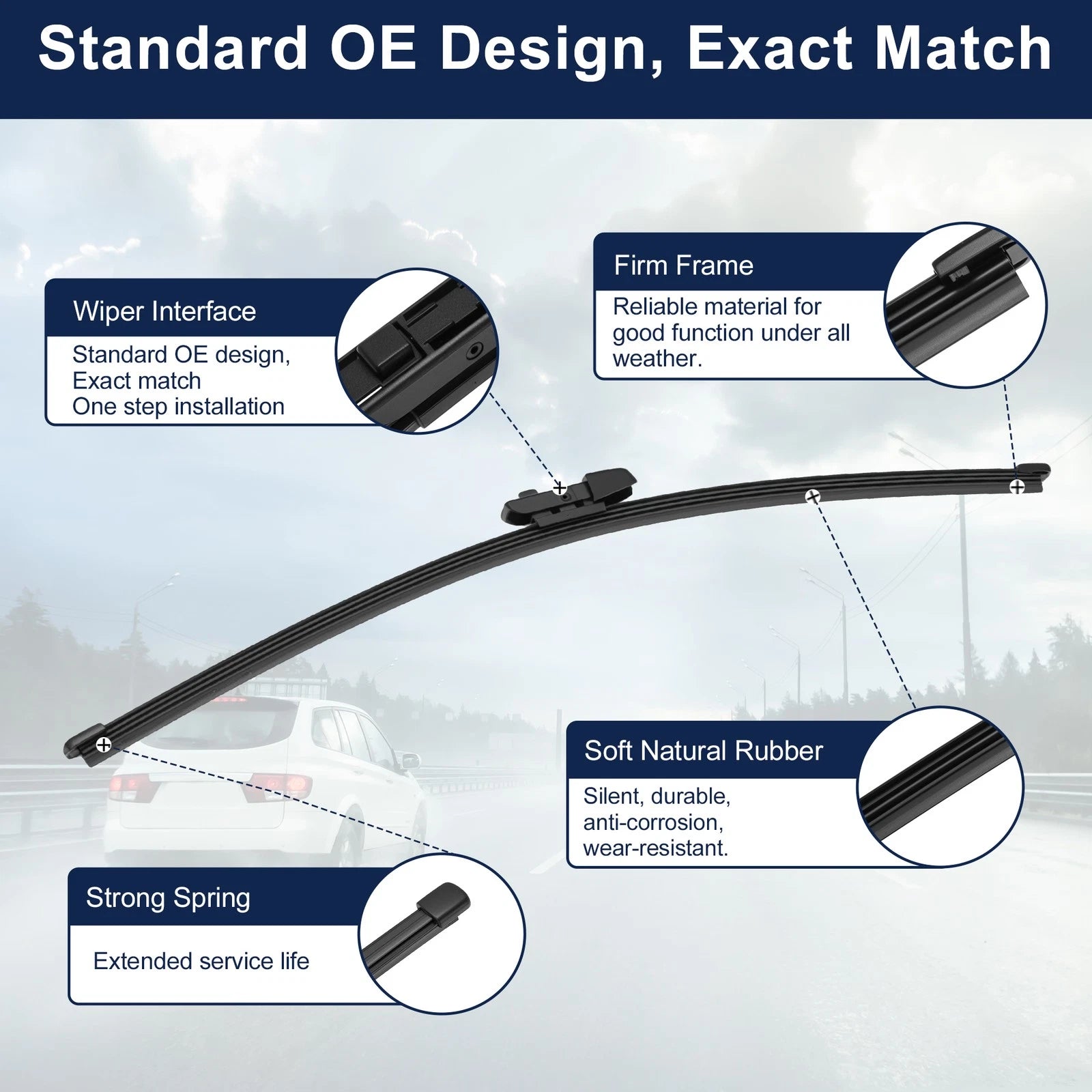 Set of 2 Rear Windshield Wipers for Lincoln Navigator (2016–2017) Rubber