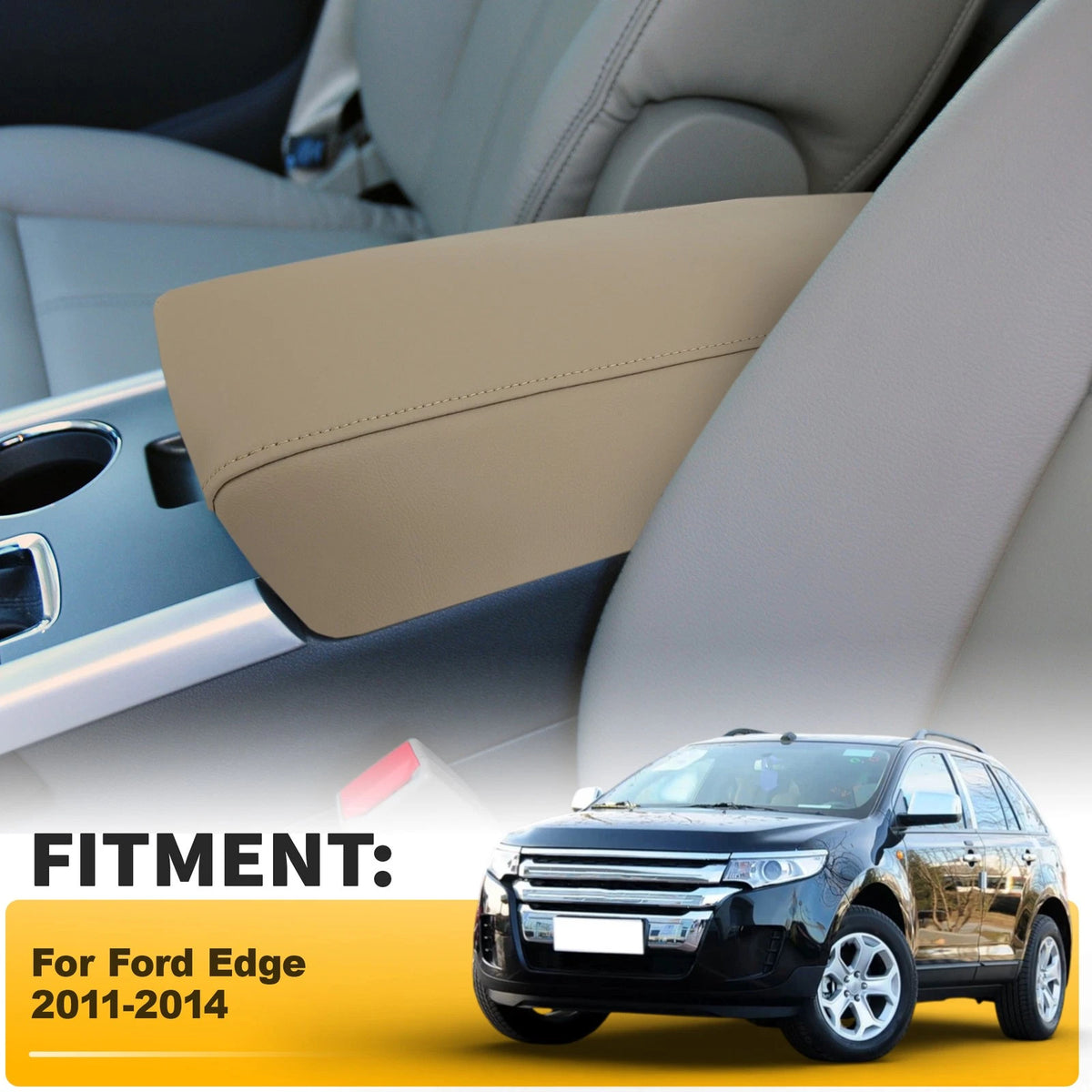 Leather Center Console Lid Armrest Cover for Ford Edge (2011–2014) Beige