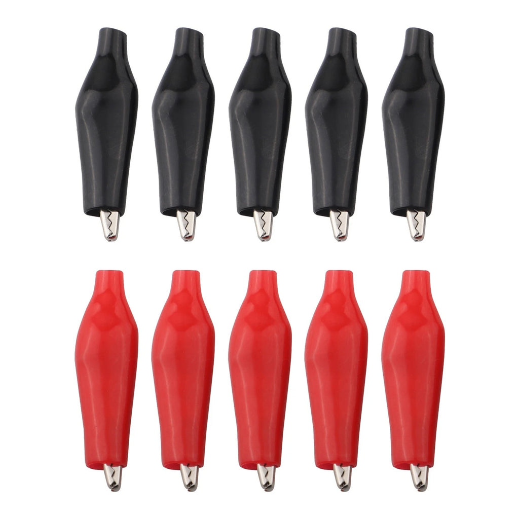 Set of 10 Crocodile Clips for Testing and Charging (5 Red, 5 Black)