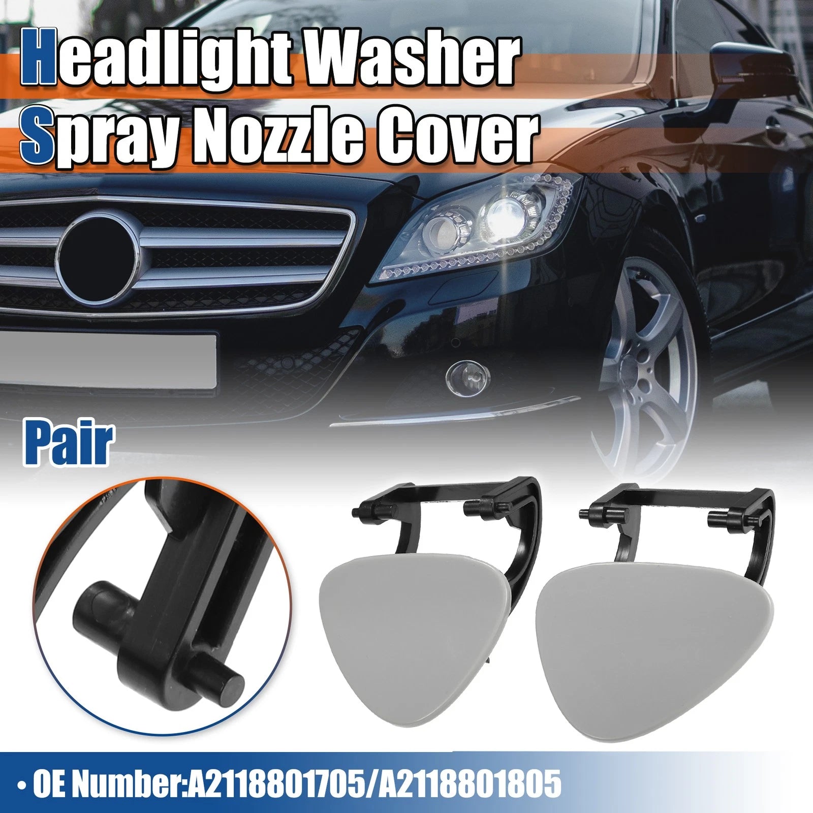 Headlight Washer Spray Nozzle Replacement Left Right Pair for Mercedes-Benz (2007–2018)