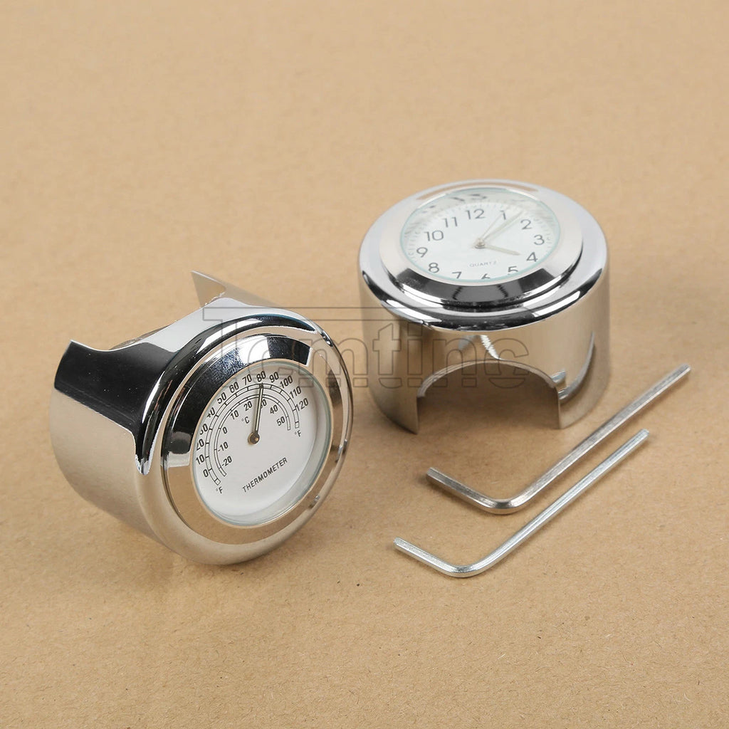Handlebar Dial Clock Temp Thermometer for Harley Motorcycle