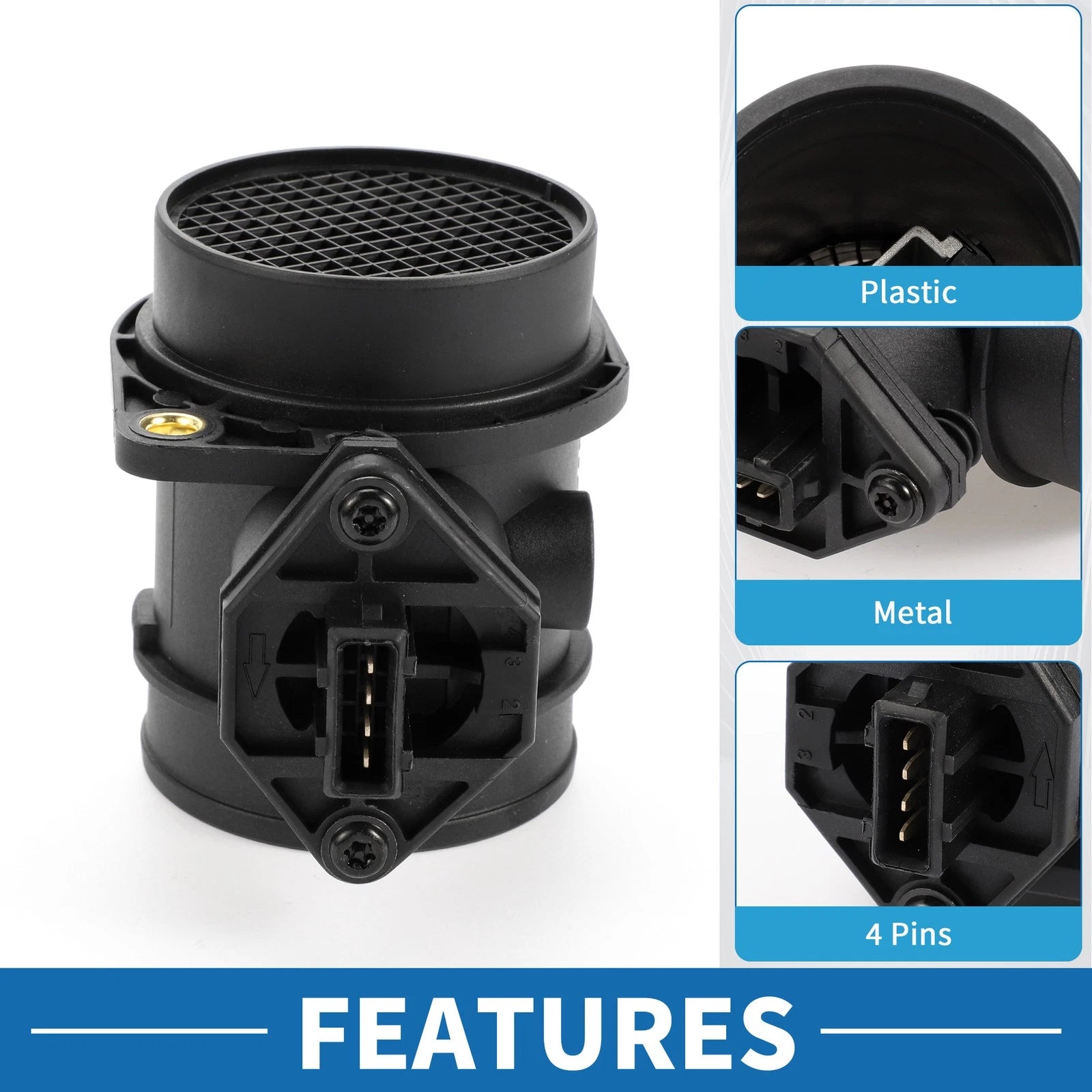 Mass Air Flow Sensor Assembly Replacement for Ford Plastic Black (2006–2018)