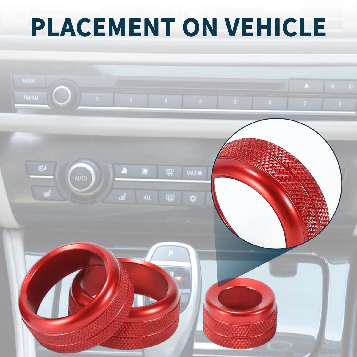 AC Media Switch Knob Cover Red 3 Pcs Replacement for BMW 1 2 3 4 Series (F20–F33)