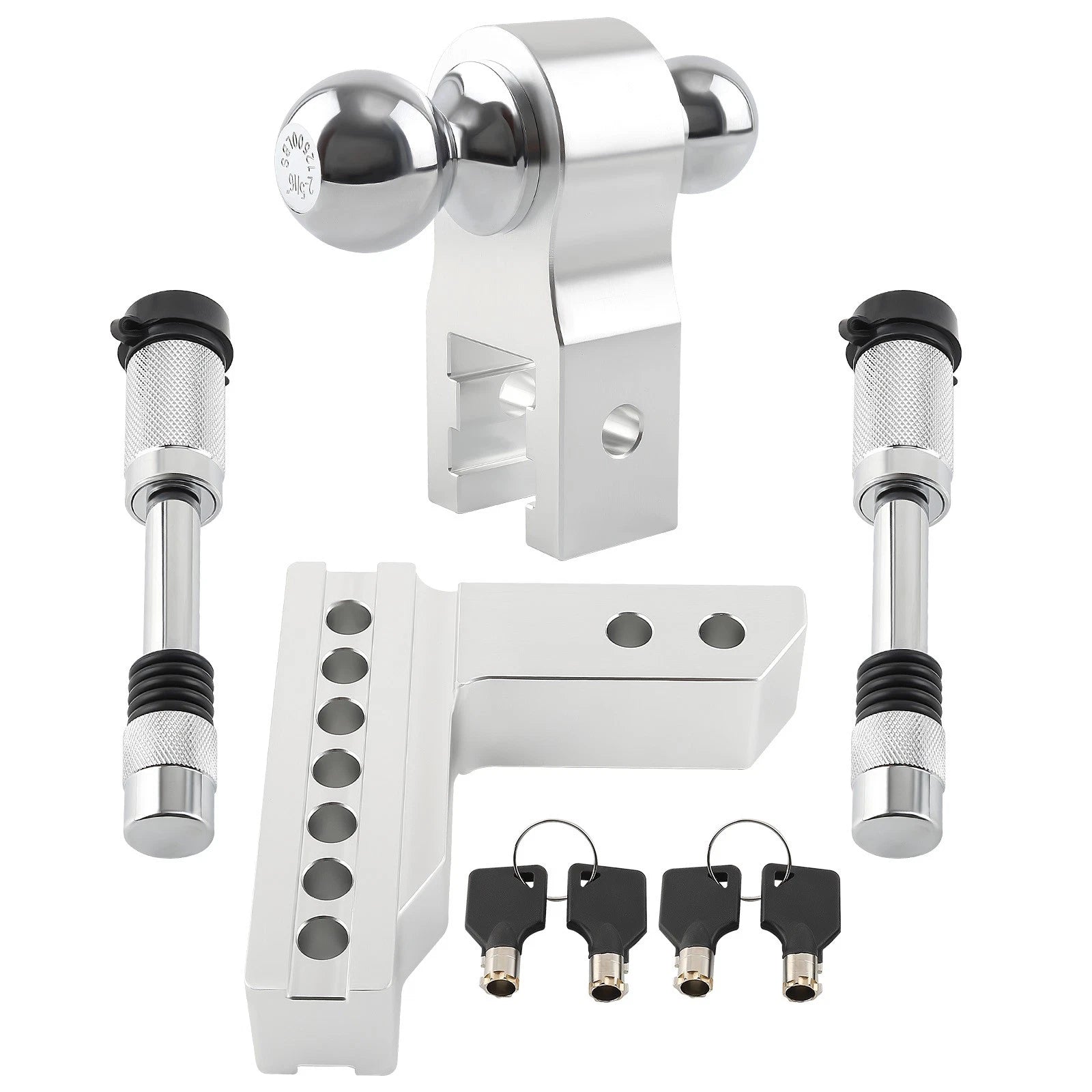 Dual Ball 2" Receiver Adjustable Trailer Tow Hook & Lock Aluminum