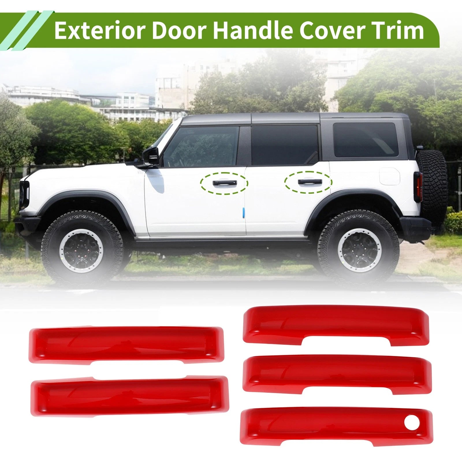 Exterior Door Handle Cover Trim Replacement for Ford Bronco 2021–2025 Red ABS