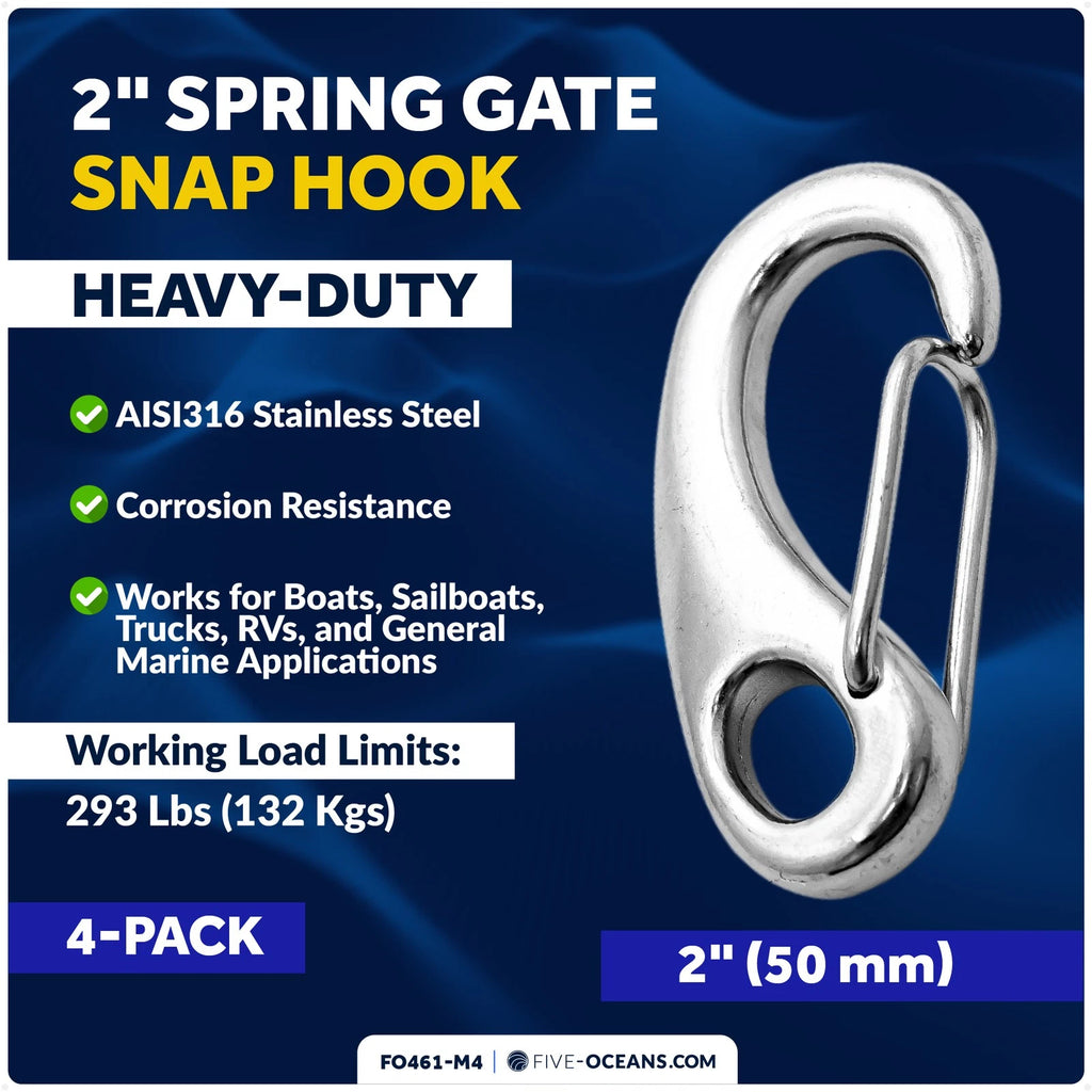 2" Snap Hook 4-Pack for Sailboat (316 Stainless Steel)