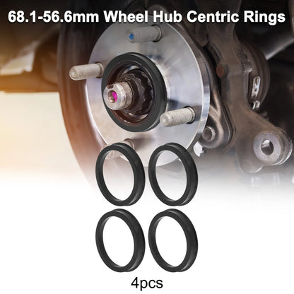 Set of 4 Wheel Hub Centric Rings for Car (OD 68.1mm ID 56.6mm) Black Polycarbonate