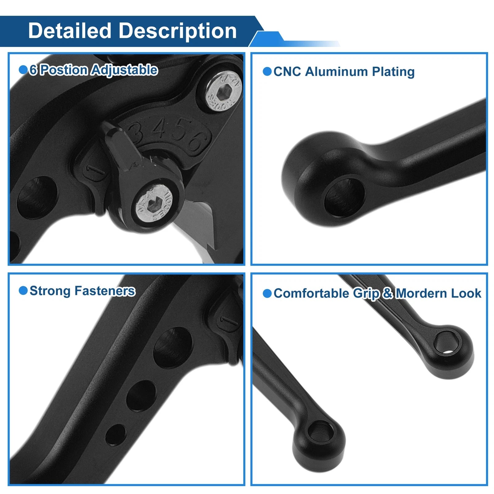 Adjustable Short Brake Clutch Levers for Kawasaki Z750 (2007–2012) Solid Black
