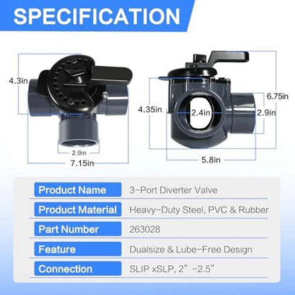 2 Inch PVC 3 Way Diverter Valve for Pentair Pool Systems