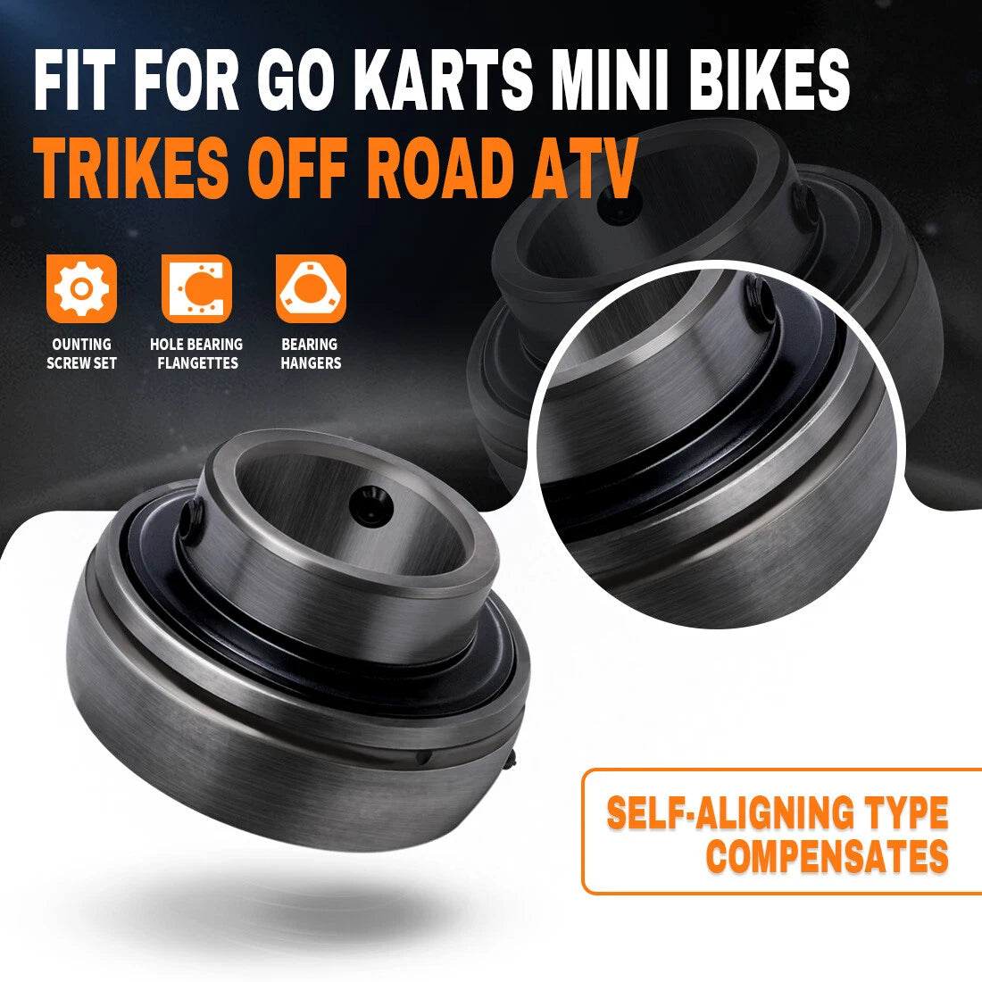 1" Go-Kart Live Axle Bearing Kit (3-Hole) for Go Kart Mini Bike