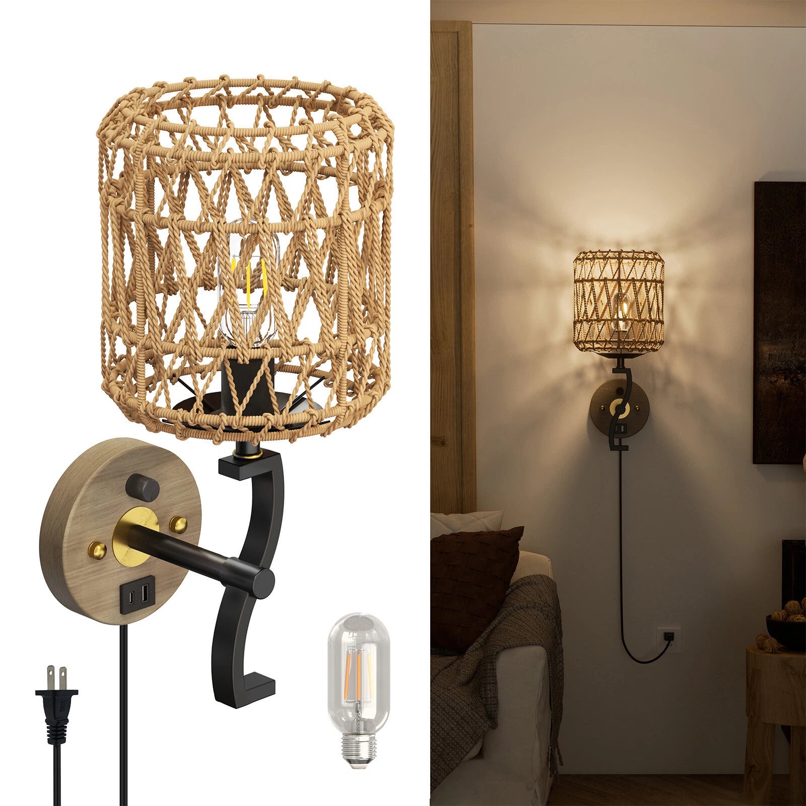 Dimmable Wall Light Fixture for Vintage Style (Indoor Use)