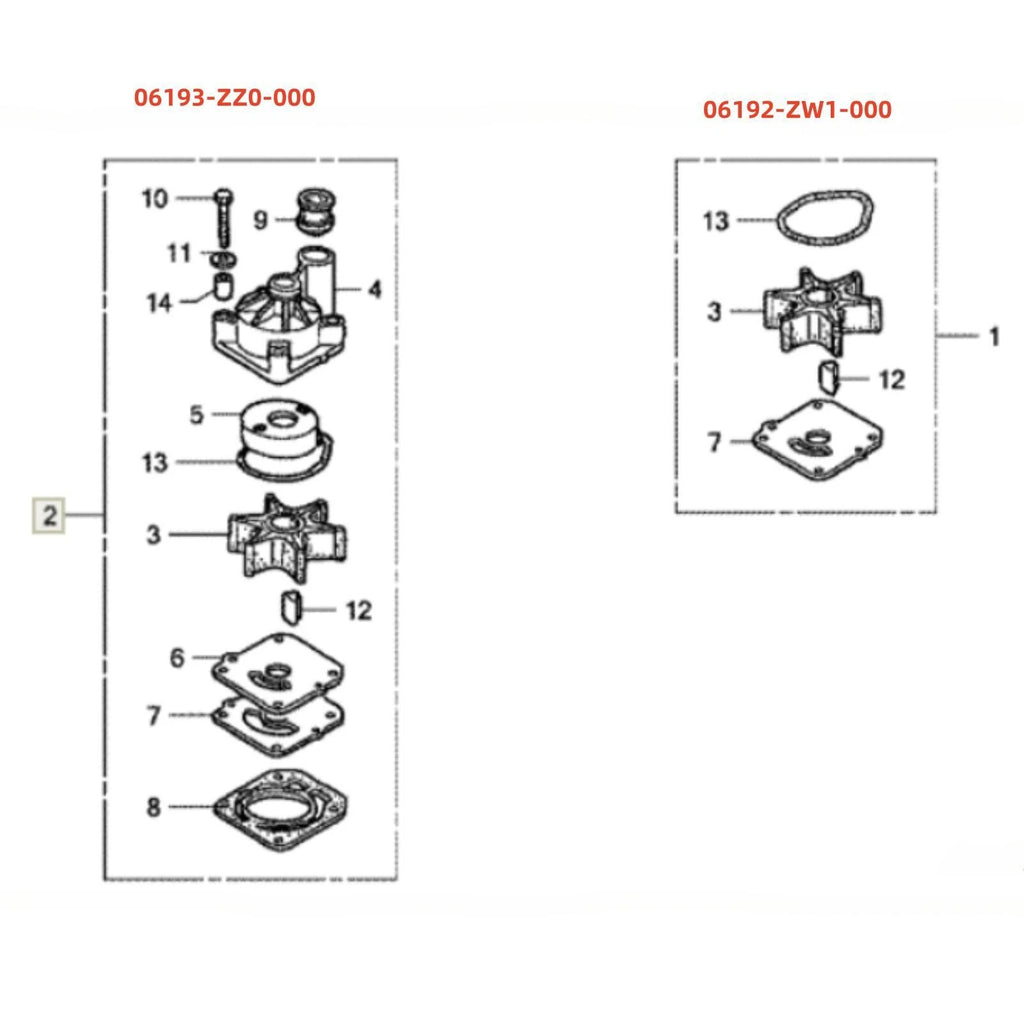 Water Pump Rebuild Kit for Honda 75 90 hp BF75D BF90D (1990–1999) 06193-ZZ0-000