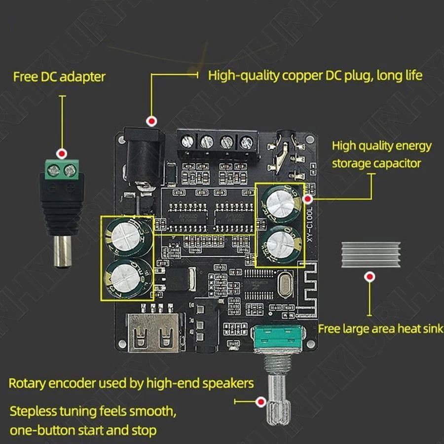 100W2 Mini Stereo Audio Amplifier Board for HiFi Bluetooth (No Part Numbers)