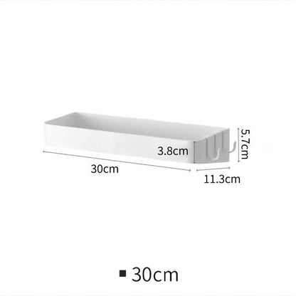 Wall Mounted Shelf for Bathroom with 4 Hooks (No Drill)