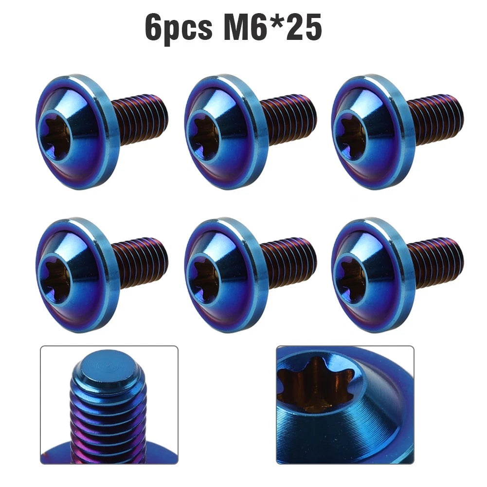 Set of 6 Titanium Alloy M6x25mm Torx Head Bolts for Motorcycle