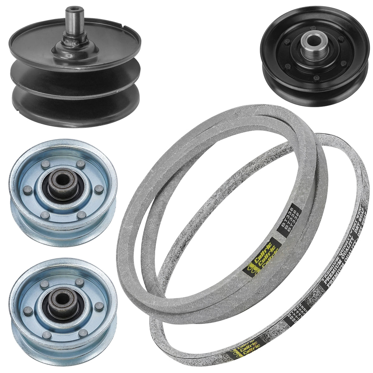 Drive Pulley and Belt Replacement for White Outdoor LT942 LT946 (2–Set)