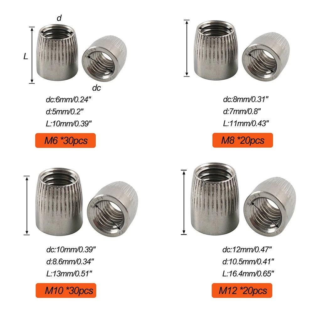 100pcs Stainless Steel Conical Screw Cap Tapered Cone Nut
