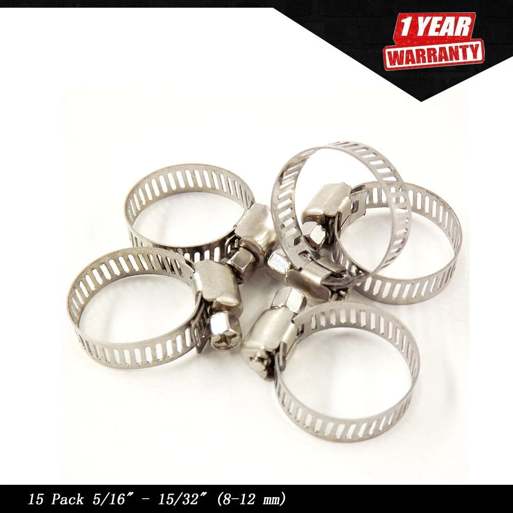 15 Pack 5/16" - 15/32" Drive Hose Clamps Worm Clips