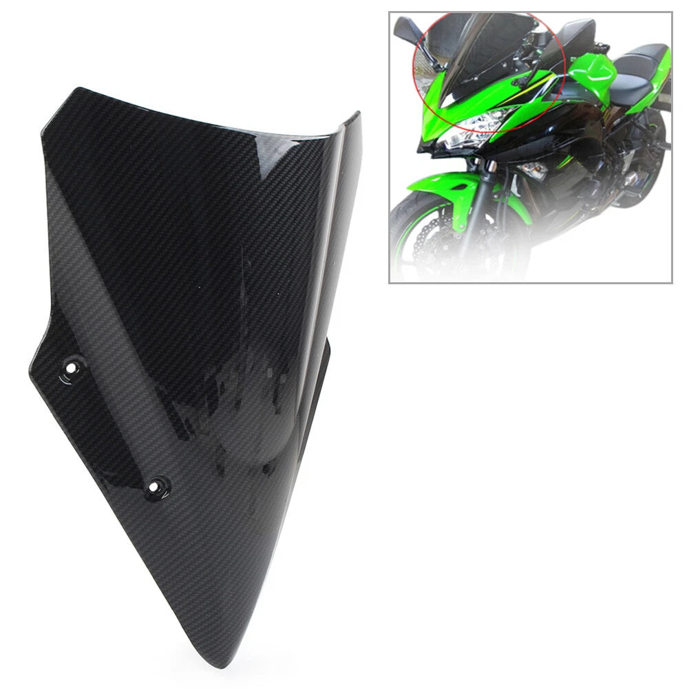 Black Carbon Fiber ABS Windshield Shield for Kawasaki Ninja 650 (2017–2019)