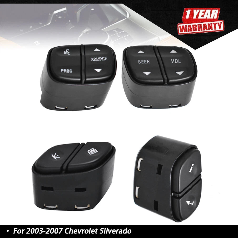 Set of 4 Steering Wheel Switch Control Buttons for Chevy Silverado (2003–2007)