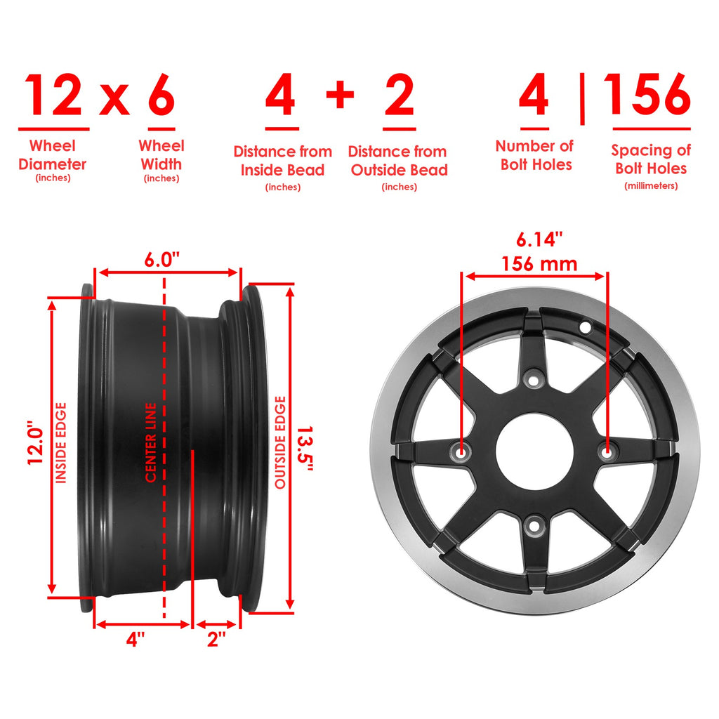 Front Wheel Satin Black 12x6 4+2 Offset for Jeep Wrangler (2007–2018)