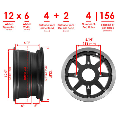 Front Wheel Satin Black 12x6 4+2 Offset for Jeep Wrangler (2007–2018)