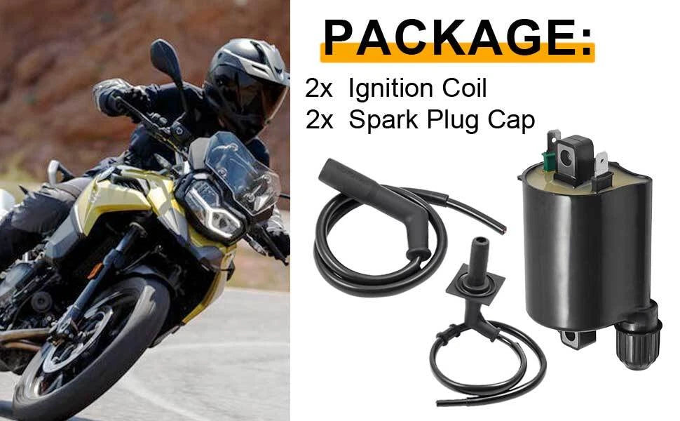 2Pcs Ignition Coils & Spark Plug Caps for Honda Shadow 1100 VT1100 (1987–1998)