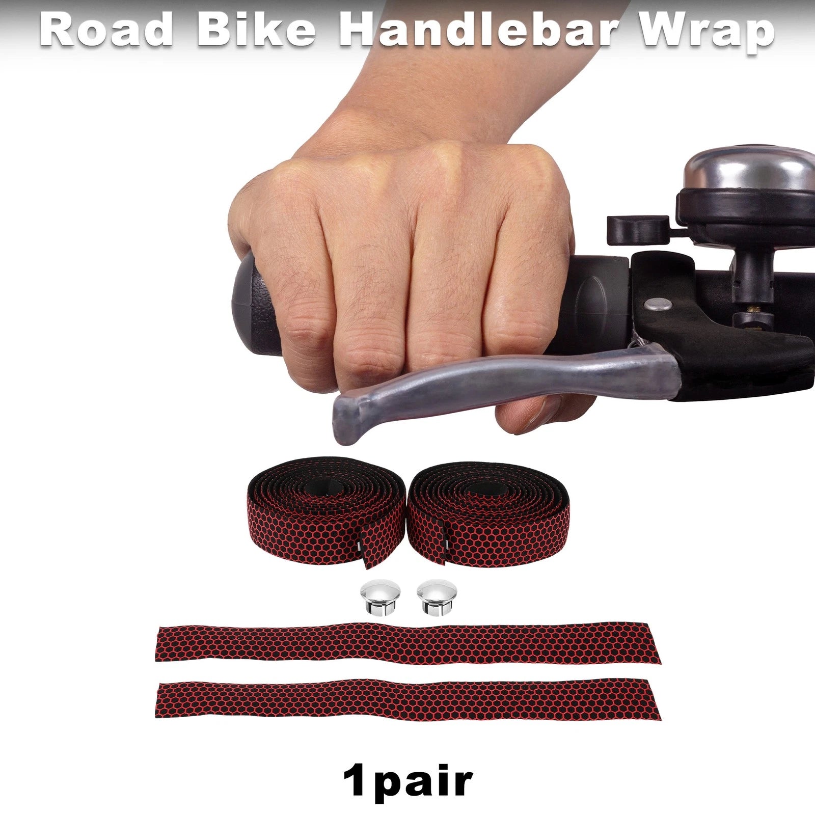 Handlebar Grip Tape Non Slip Plaid Pattern for Bike Bicycle Red 1 Pair (—)